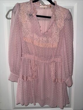 LoveShackFancy Blush Pink Lace-Trim Mini Dress